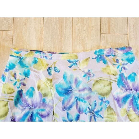 Avenue 22 Blue Floral Linen Blend Skirt‎  Hi Lo Side Zip India A-line - Picture 4 of 6